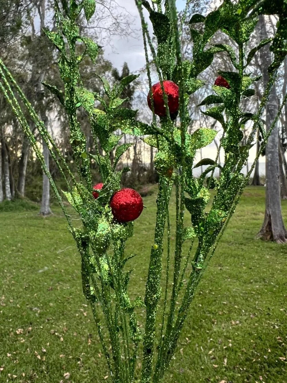 David Christopher Glittered Boxwood Berry Grass Spray Stem Christmas Pick